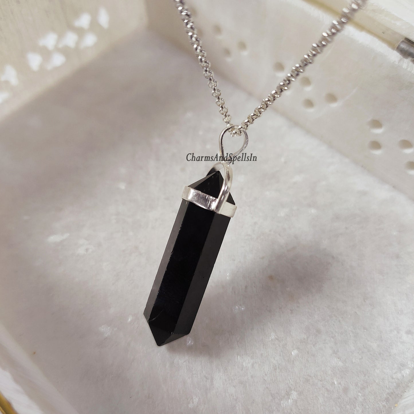 Black Onyx Necklace, Black Onyx Point Pendant Necklace, 925 Sterling Silver Charm, Onyx Handmade Jewelry, Healing Gemstone, Woman Necklace