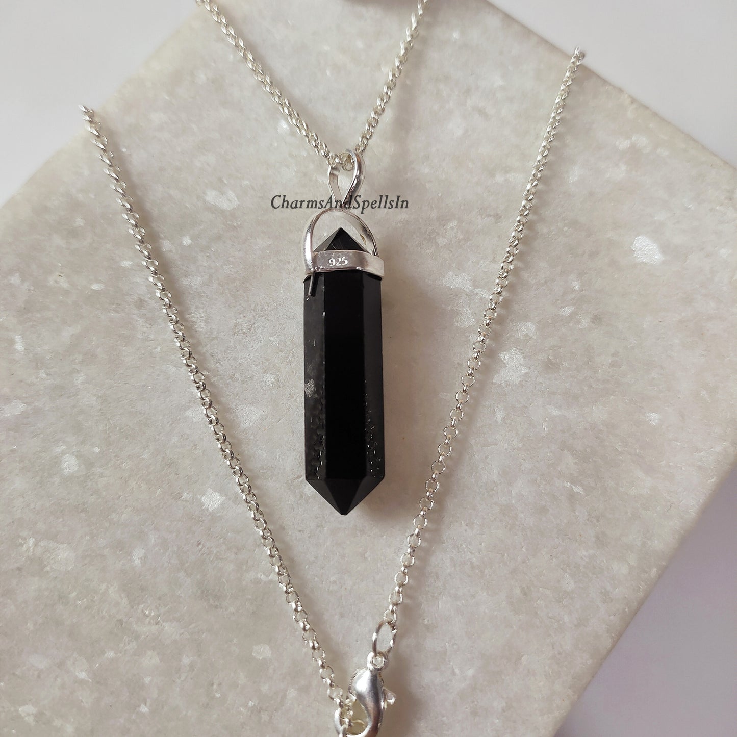 Black Onyx Necklace, Black Onyx Point Pendant Necklace, 925 Sterling Silver Charm, Onyx Handmade Jewelry, Healing Gemstone, Woman Necklace