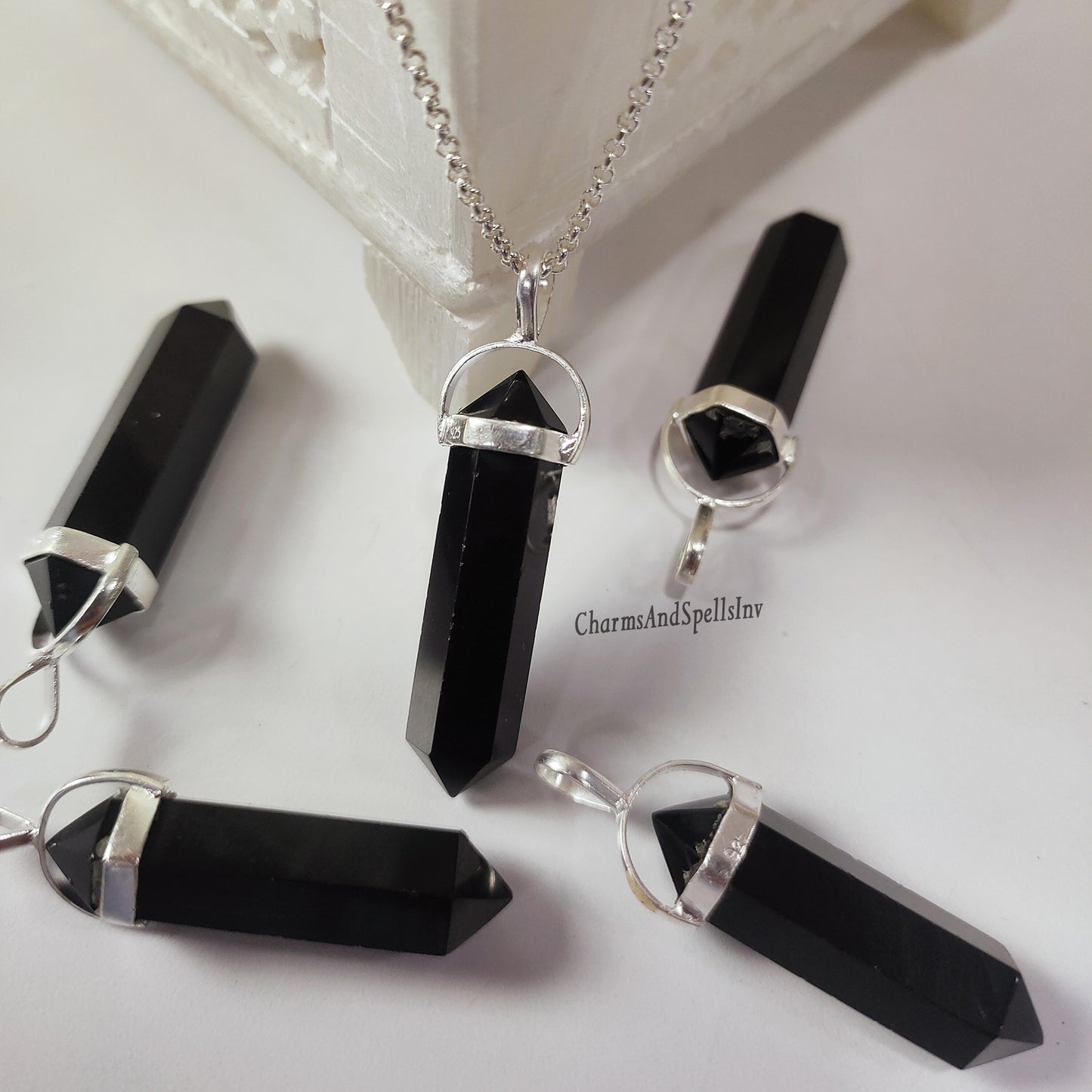 Black Onyx Necklace, Black Onyx Point Pendant Necklace, 925 Sterling Silver Charm, Onyx Handmade Jewelry, Healing Gemstone, Woman Necklace