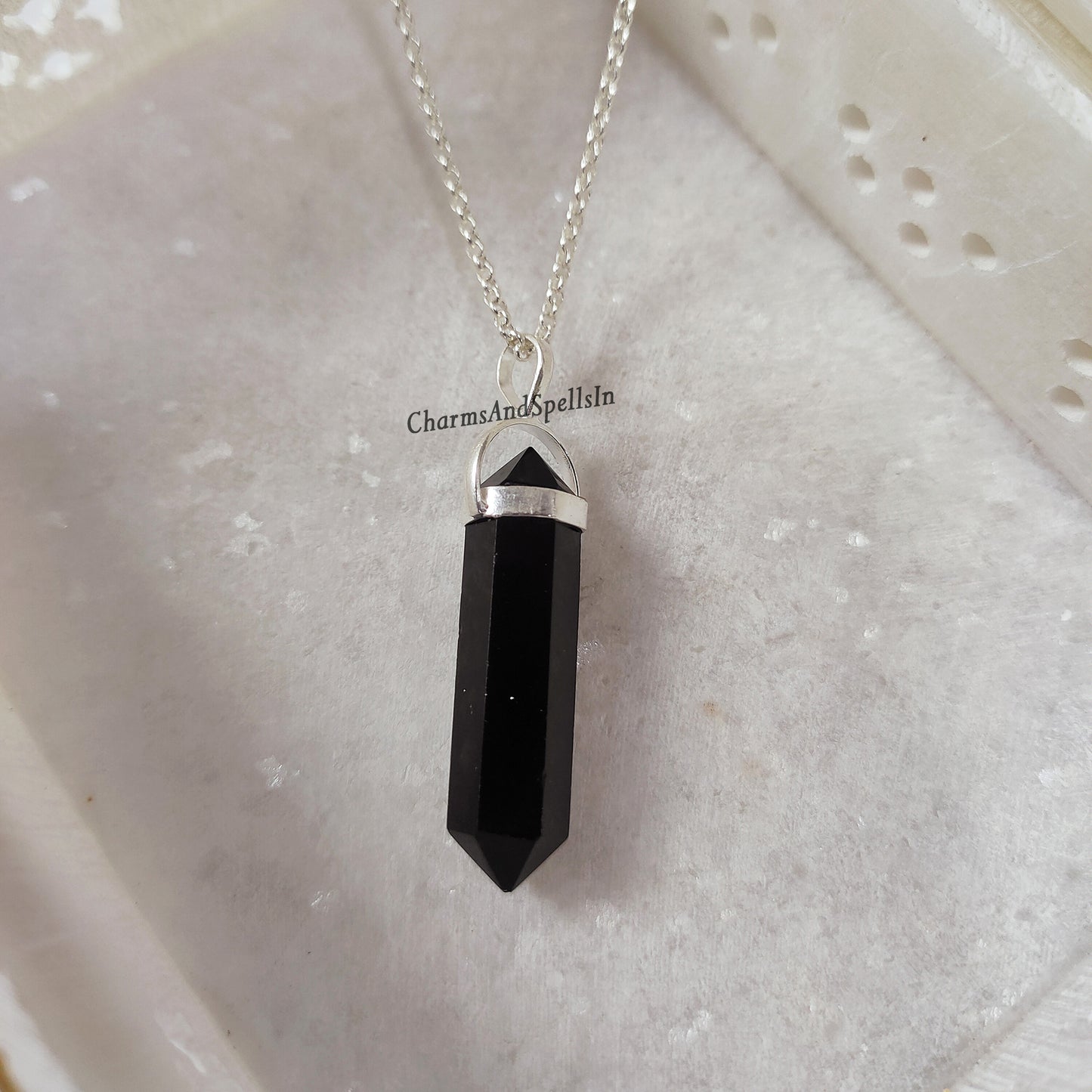 Black Onyx Necklace, Black Onyx Point Pendant Necklace, 925 Sterling Silver Charm, Onyx Handmade Jewelry, Healing Gemstone, Woman Necklace