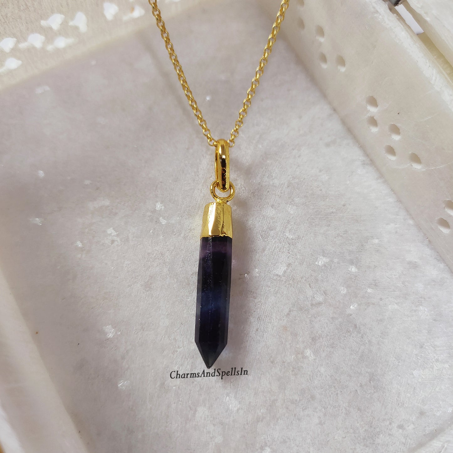 Amazing Purple Fluorite Pendant Necklace, Natural Gemstone Point Pendant, Fluorite Jewelry, Healing Crystal Necklace, Girlfriend Gift Idea