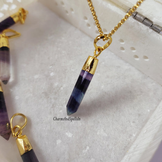 Amazing Purple Fluorite Pendant Necklace, Natural Gemstone Point Pendant, Fluorite Jewelry, Healing Crystal Necklace, Girlfriend Gift Idea