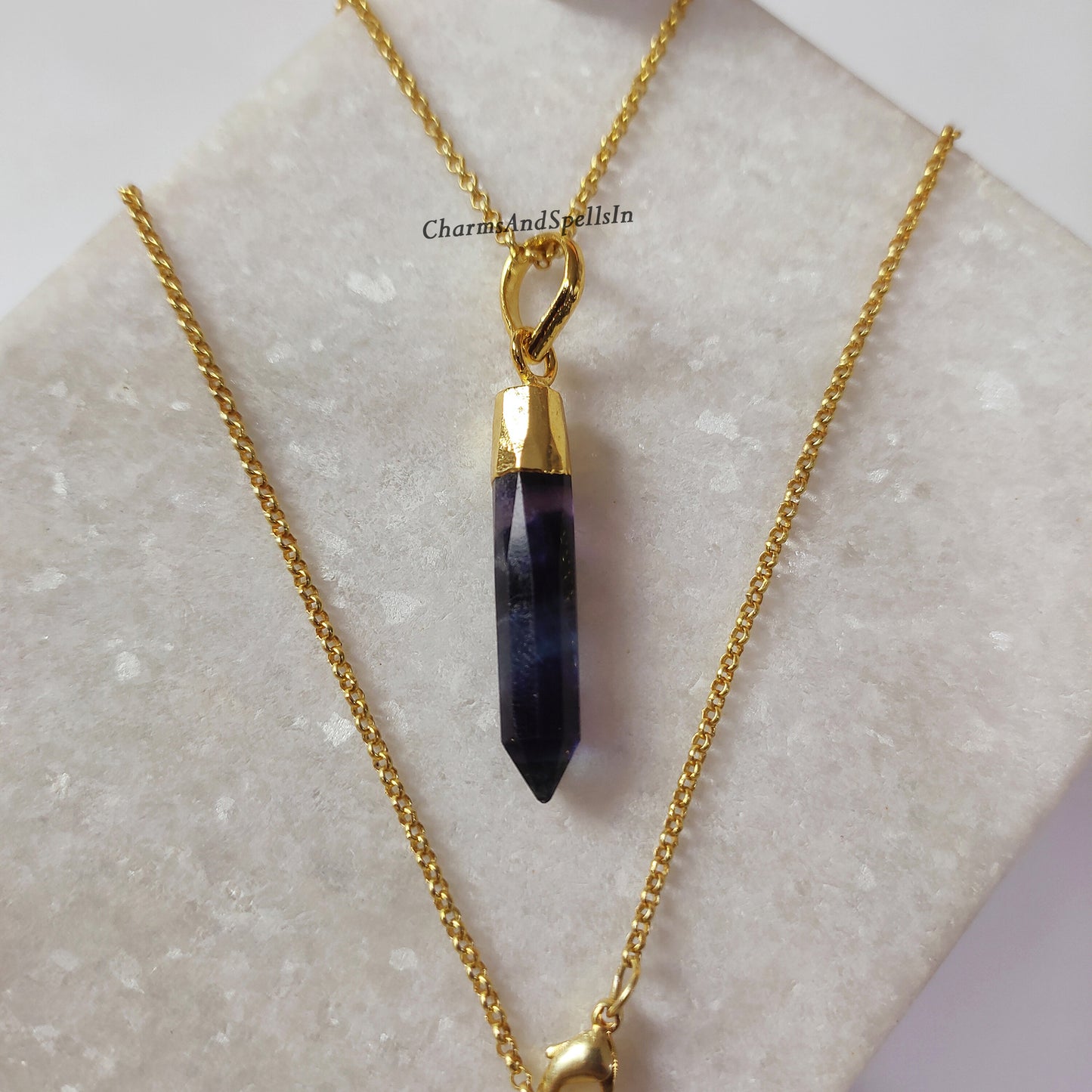 Amazing Purple Fluorite Pendant Necklace, Natural Gemstone Point Pendant, Fluorite Jewelry, Healing Crystal Necklace, Girlfriend Gift Idea