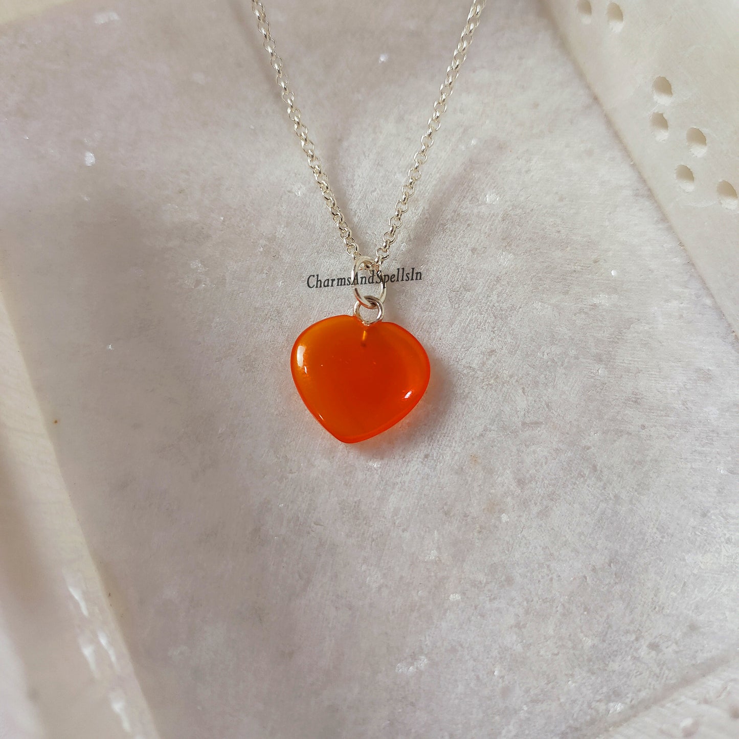 Natural Carnelian Heart Necklace, Heart Shape Necklace, Handmade Jewelry, Carnelian Gemstone Charm Necklace, Wedding Gift, Gift For Bridal