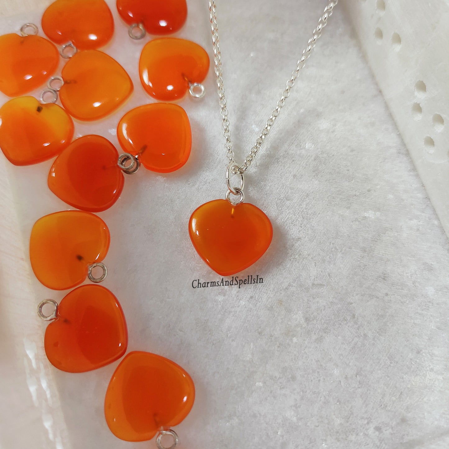 Natural Carnelian Heart Necklace, Heart Shape Necklace, Handmade Jewelry, Carnelian Gemstone Charm Necklace, Wedding Gift, Gift For Bridal