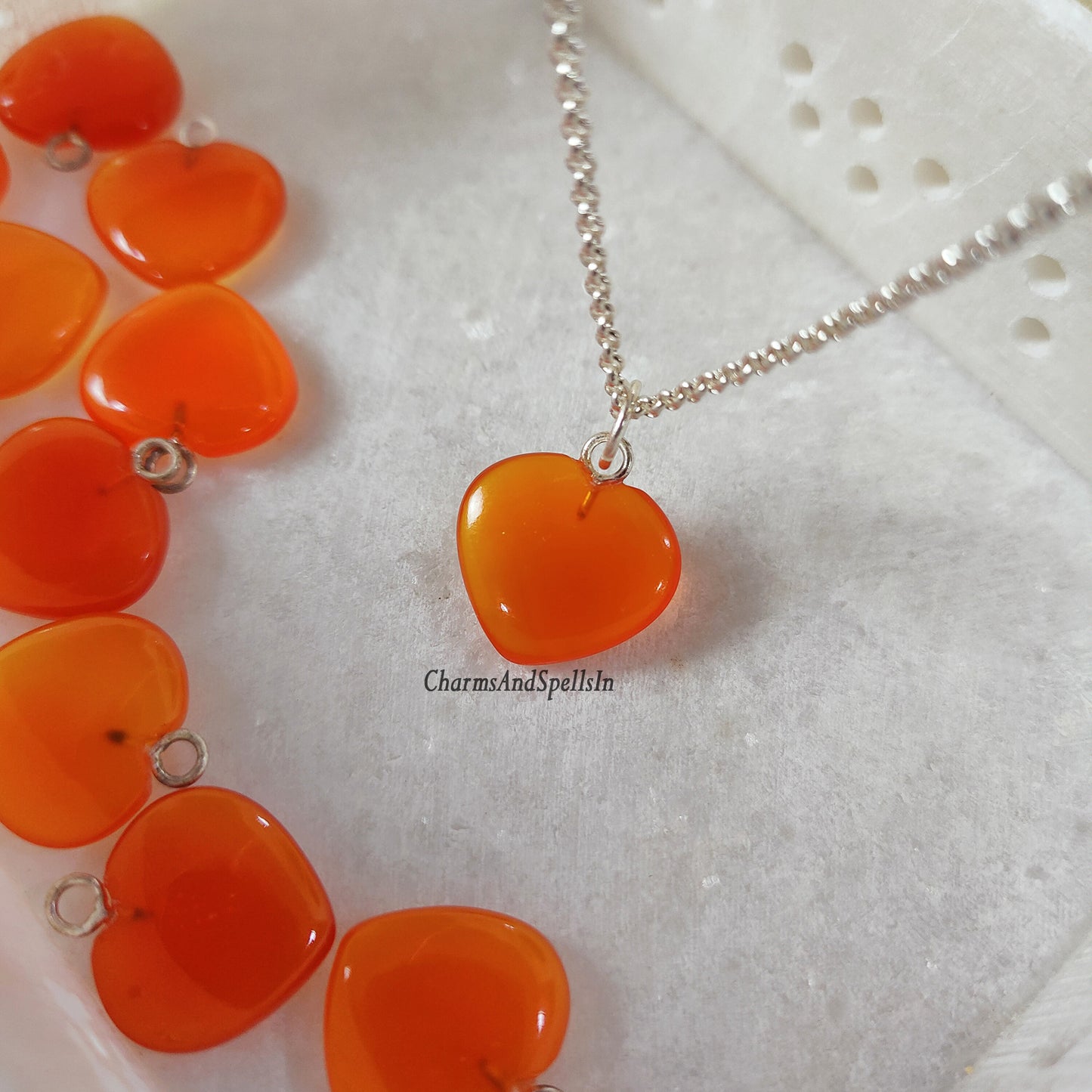 Natural Carnelian Heart Necklace, Heart Shape Necklace, Handmade Jewelry, Carnelian Gemstone Charm Necklace, Wedding Gift, Gift For Bridal