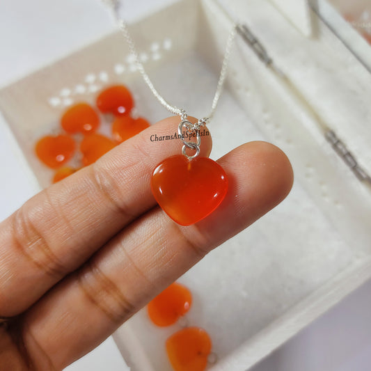 Natural Carnelian Heart Necklace, Heart Shape Necklace, Handmade Jewelry, Carnelian Gemstone Charm Necklace, Wedding Gift, Gift For Bridal