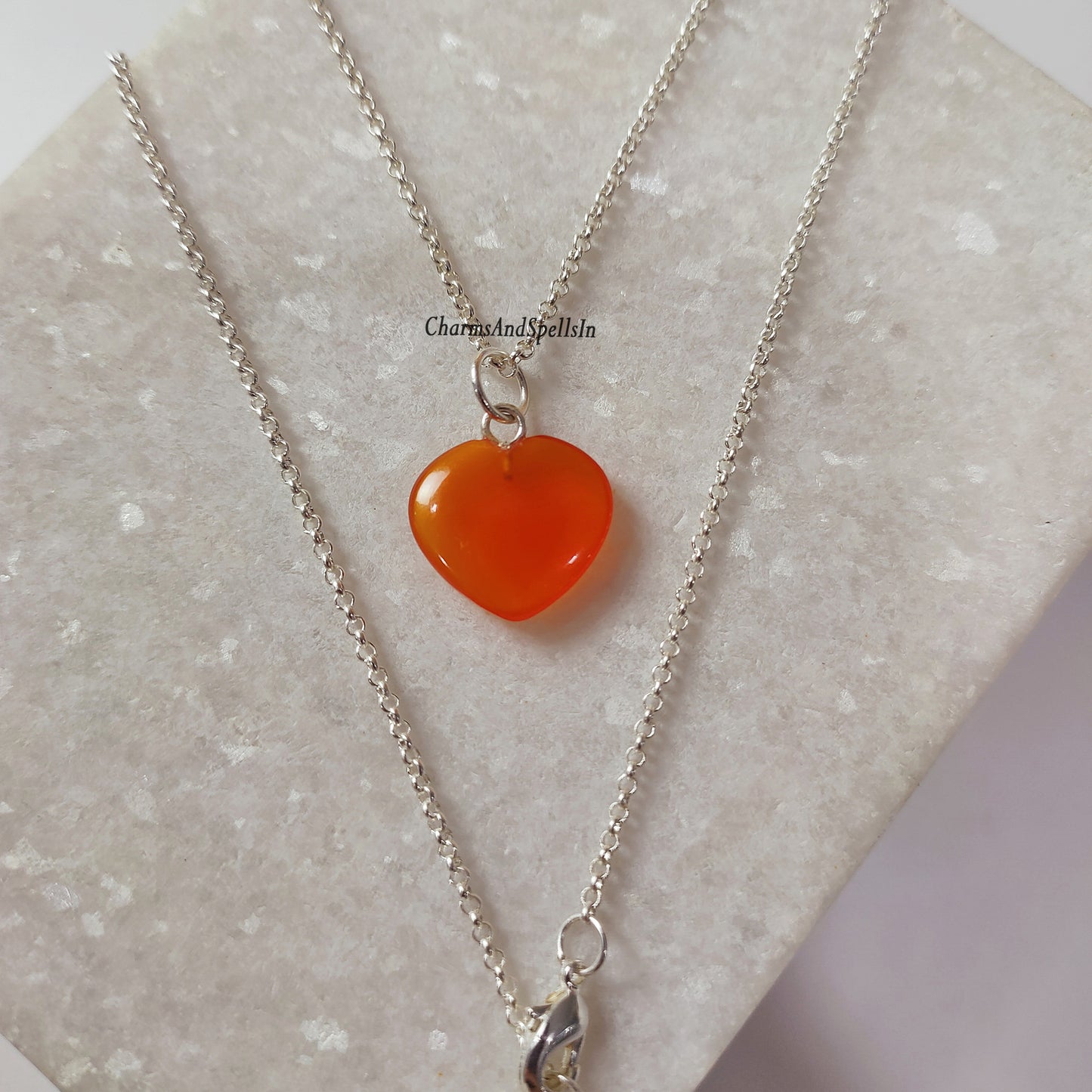 Natural Carnelian Heart Necklace, Heart Shape Necklace, Handmade Jewelry, Carnelian Gemstone Charm Necklace, Wedding Gift, Gift For Bridal