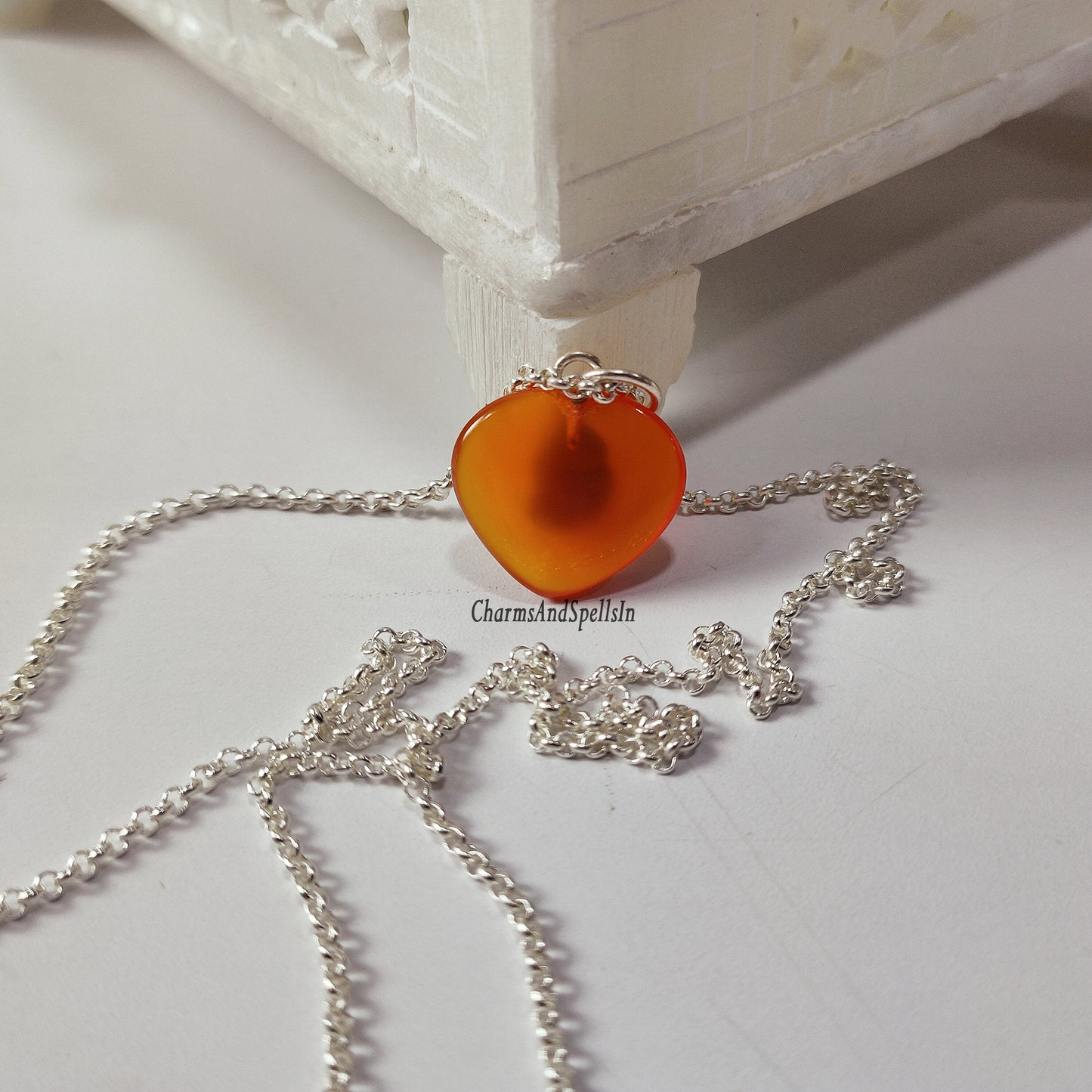 Natural Carnelian Heart Necklace, Heart Shape Necklace, Handmade Jewelry, Carnelian Gemstone Charm Necklace, Wedding Gift, Gift For Bridal