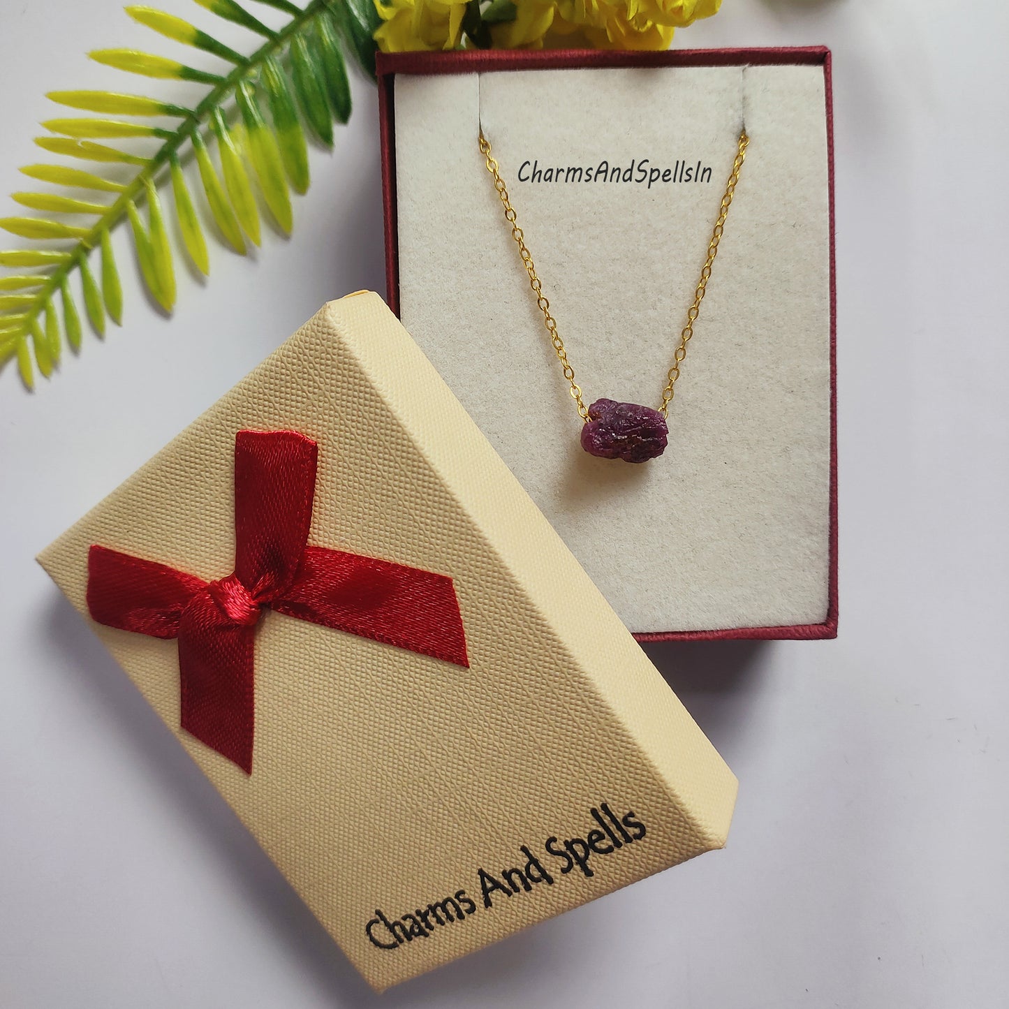 Raw Ruby Necklace | July Birthstone Jewelry | Boho Bridal & Gift Idea
