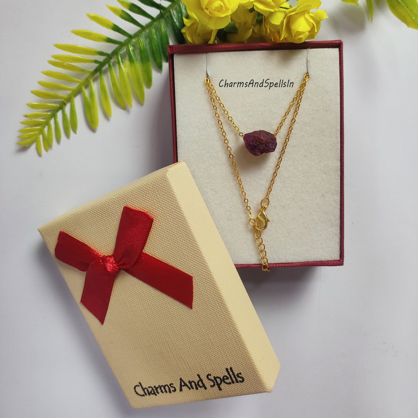 Raw Ruby Necklace | July Birthstone Jewelry | Boho Bridal & Gift Idea