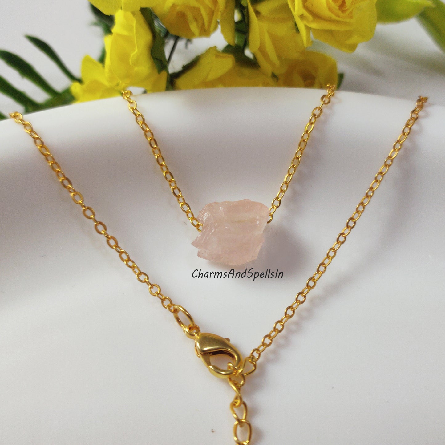 Natural Rose Quartz Necklace, Raw Rose Quartz, Handmade Necklace, Unique Bridal Necklace, Boho Jewelry, Healing Crystal, Engagement Gift