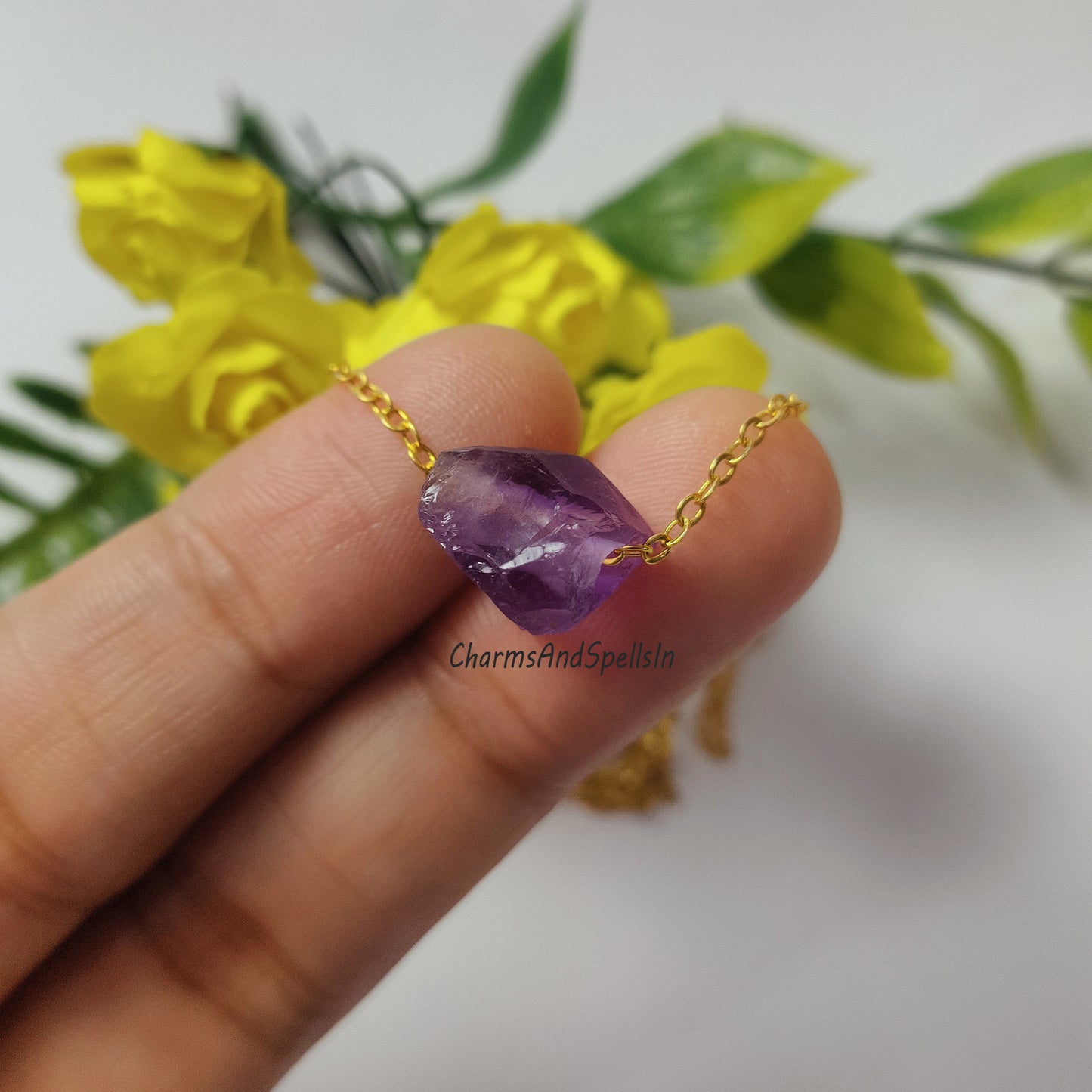 Purple Raw Amethyst Necklace, Raw Amethyst, Bohemian Necklace, February Birthstone Jewelry, Healing Crystal, Birthday Gift, Woman Necklace