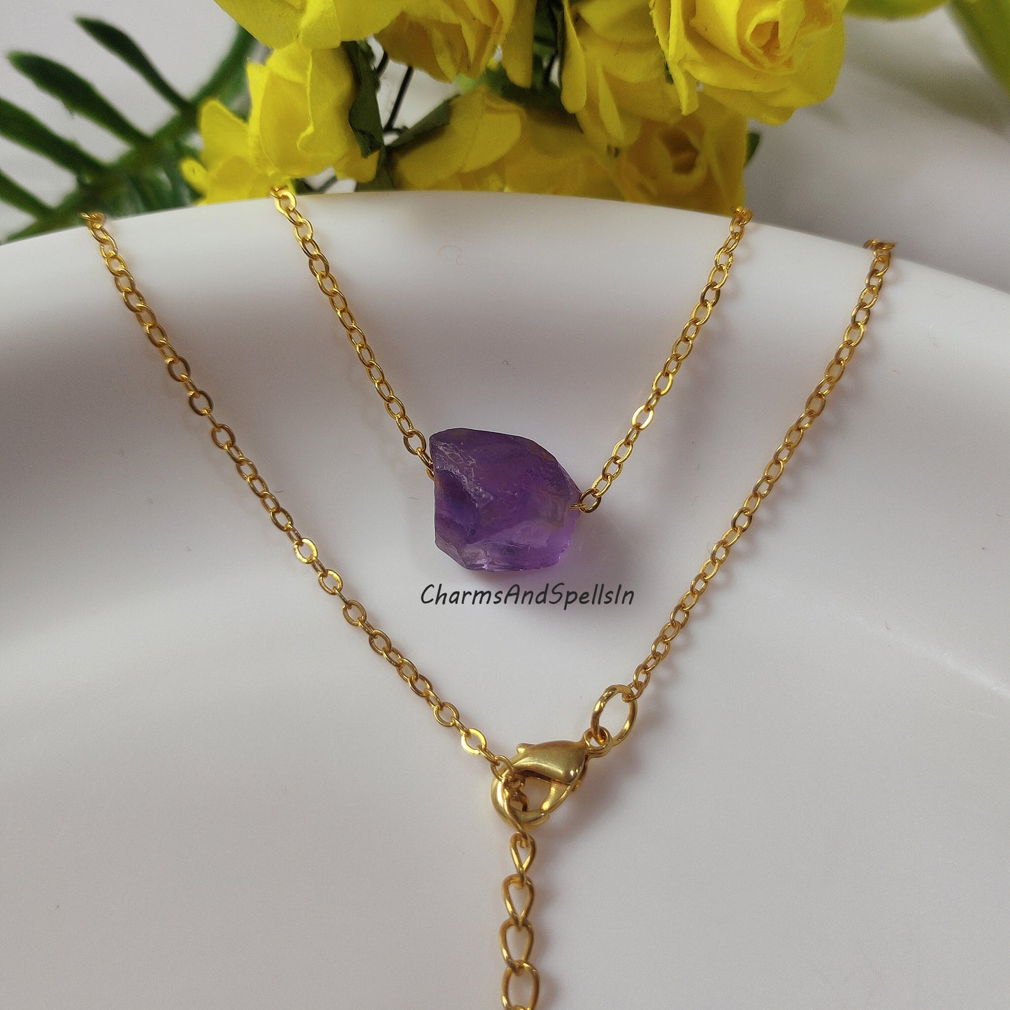 Purple Raw Amethyst Necklace, Raw Amethyst, Bohemian Necklace, February Birthstone Jewelry, Healing Crystal, Birthday Gift, Woman Necklace