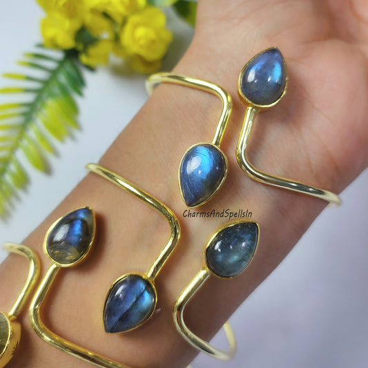 Natural Blue Flash Labradorite Bangle, Stacking Bangle, Labradorite Gemstone Jewelry, Adjustable Bangle, Gift For Girlfriend, Woman Bangle