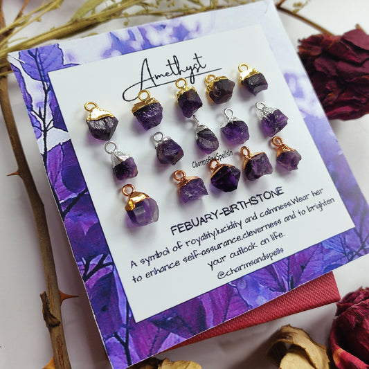 Natural Raw Purple Amethyst Gemstone Connector, Handmade Jewelry, Electroplating Pendant, February Birthstone Charm, Jewelry Making, Gift