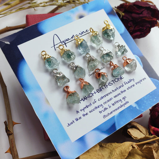 Genuine Raw Aquamarine Pendant Connector, Electroplated Connector, Blue Aquamarine Raw Crystal Pendant, Birthstone Jewelry, Gift For Her