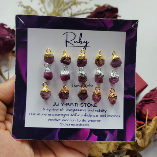 Beautiful Raw Pink Ruby Gemstone Pendant Connector, Handmade July Birthstone Pendant, Raw Gemstone Jewelry, Electroplated Pendant, Gift Idea