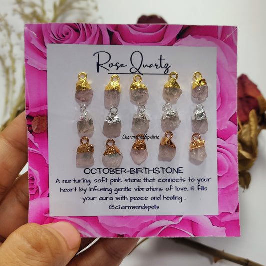 Amazing Rose Quartz Pendant Connector, Electroplated Pendant, Natural Raw Gemstone Jewelry, Healing Crystal, Birthstone Pendant, Bridal Gift