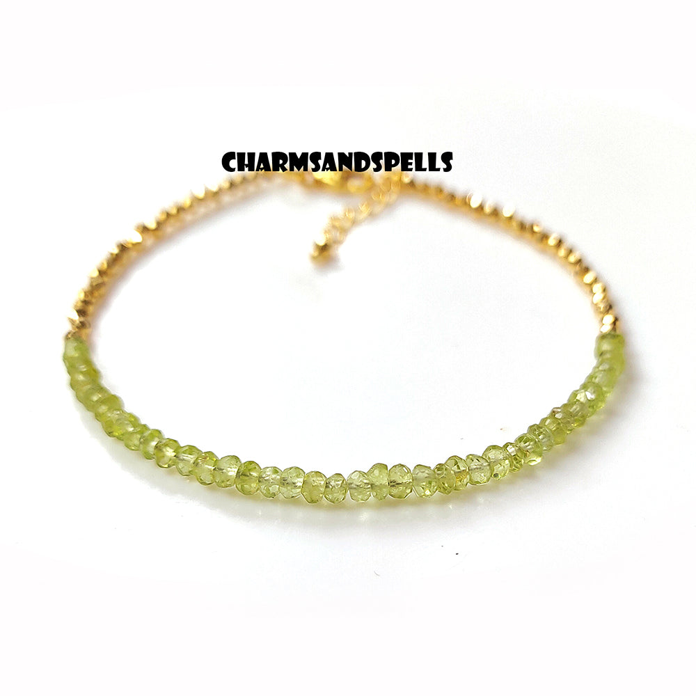 Peridot Minimalist Bracelet , 925 Sterling Bracelet, Natural Gemstone Crystal Bracelet, Tiny Peridot Dainty Bracelet, Healing Crystal Gift