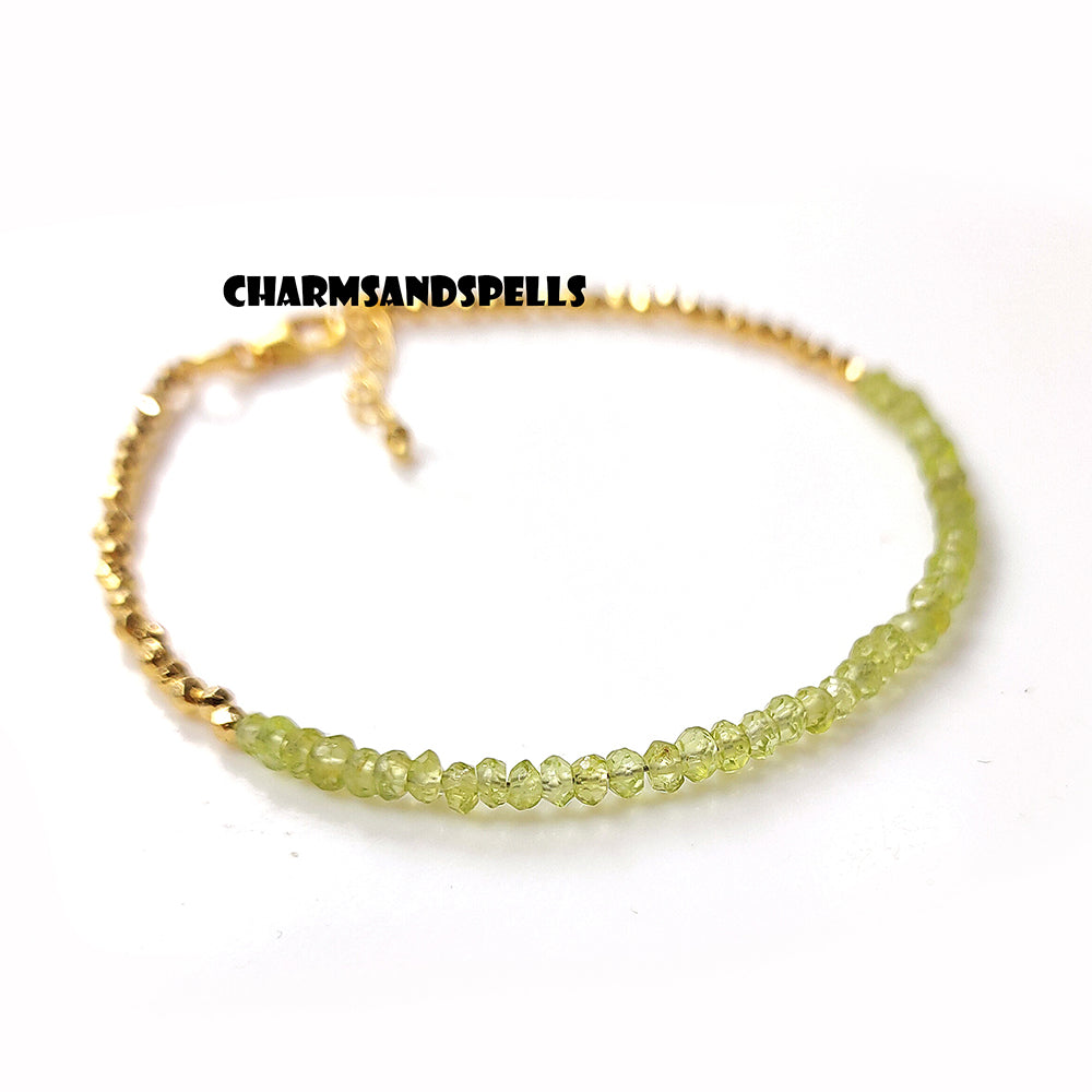 Peridot Minimalist Bracelet , 925 Sterling Bracelet, Natural Gemstone Crystal Bracelet, Tiny Peridot Dainty Bracelet, Healing Crystal Gift