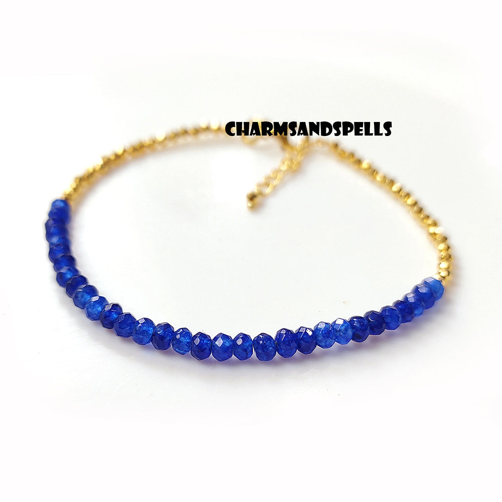 925 Blue Sapphire Gemstone Bracelet, Adjustable Boho Bracelet, Natural Sapphire Gemstone Jewelry, September Birthstone, Christmas Gift Idea