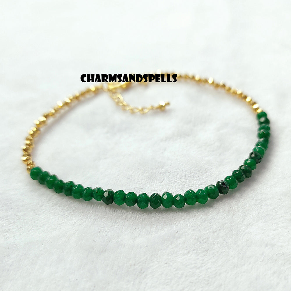 Emerald Bracelet, 925 Sterling Silver Bracelet, Handmade Bracelet, May Birthstone Bracelet, Natural Emerald Crystal Bracelet, Woman Gift