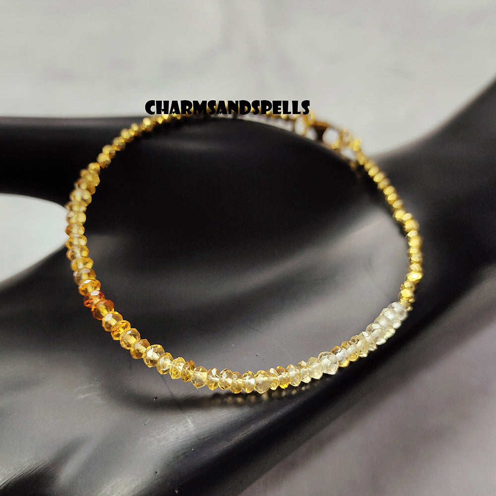 Natural Citrine Gemstone Adjustable Bracelet, 925 Beaded Bracelet, Tiny Crystal Birthstone Bracelet, Healing Bracelet For Her, Woman Gift