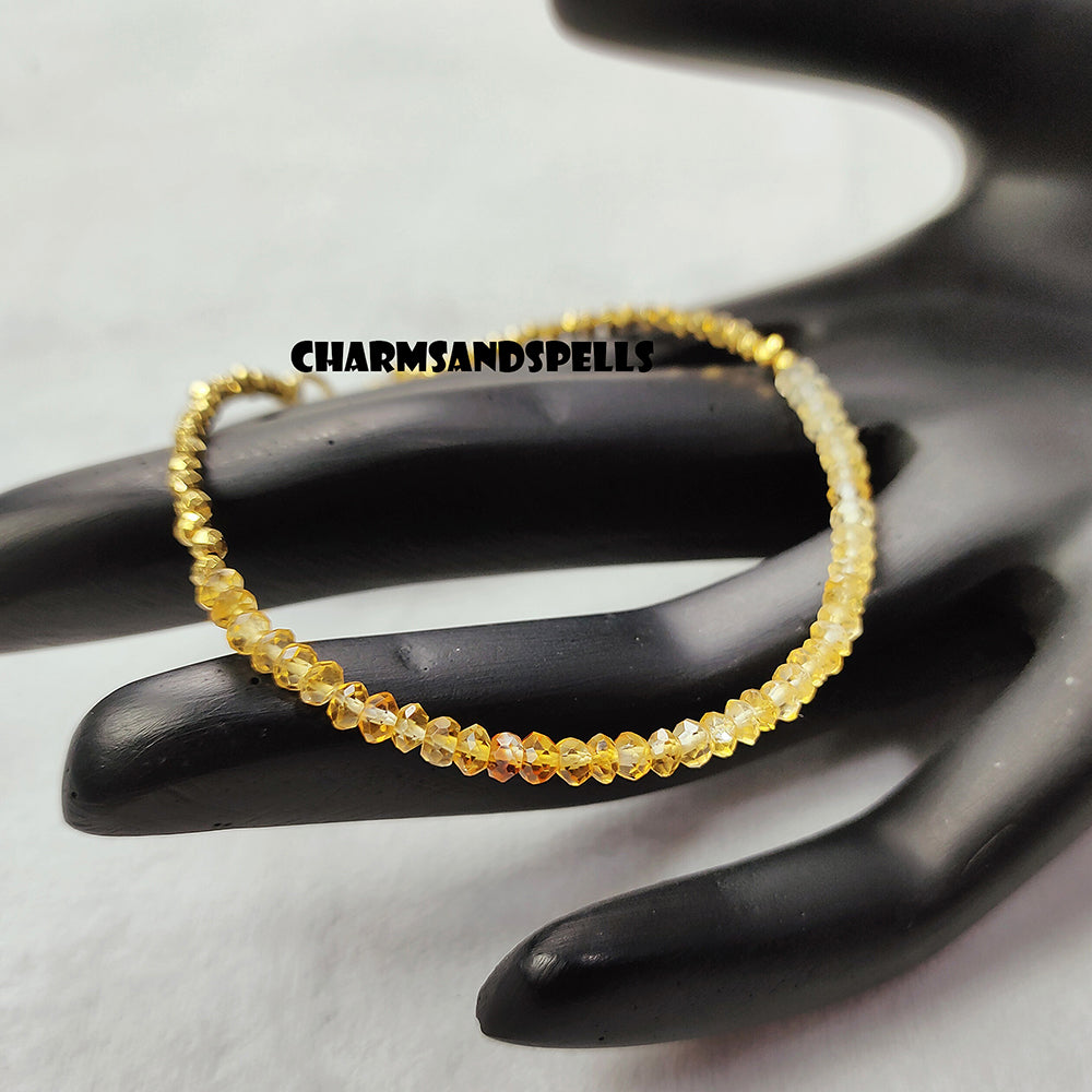 Natural Citrine Gemstone Adjustable Bracelet, 925 Beaded Bracelet, Tiny Crystal Birthstone Bracelet, Healing Bracelet For Her, Woman Gift