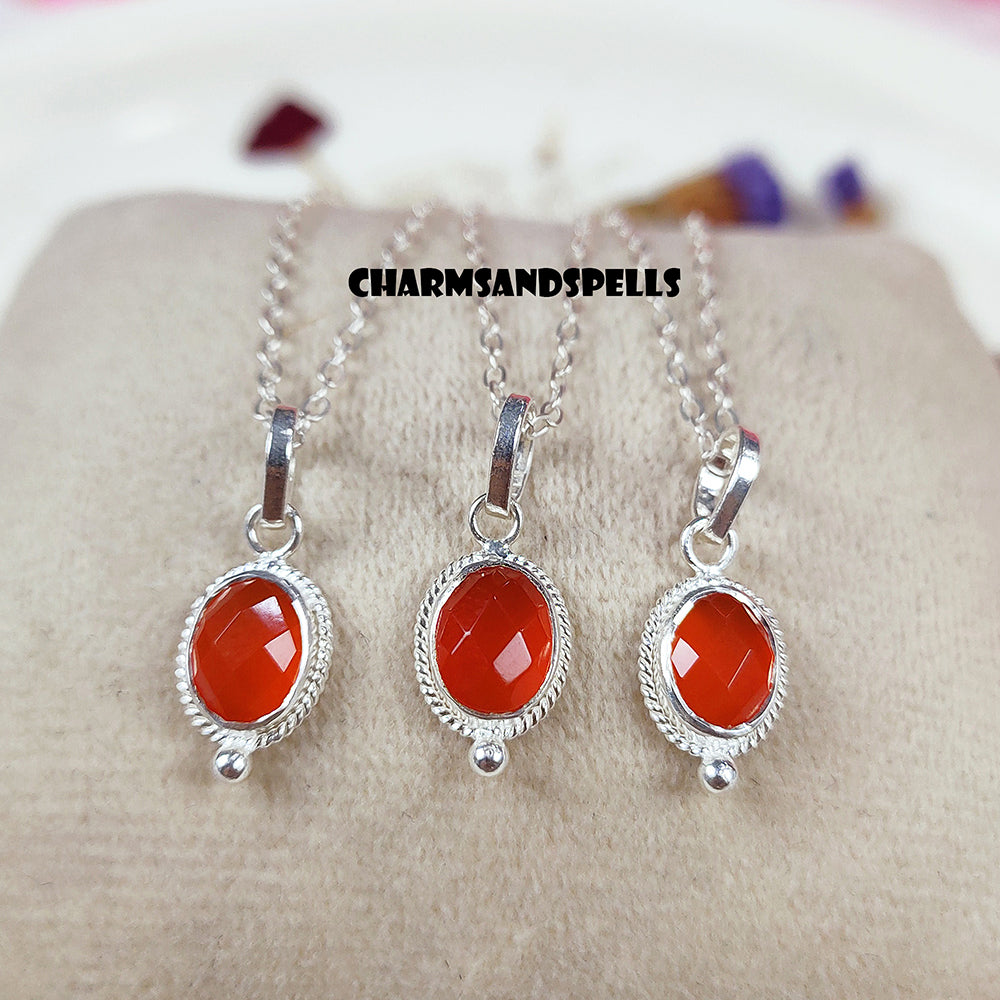 Carnelian Necklace, Dainty Carnelian Oval Necklace, 925 Sterling Silver Necklace, Carnelian Crystal Jewelry, Woman Necklace, Christmas Gift