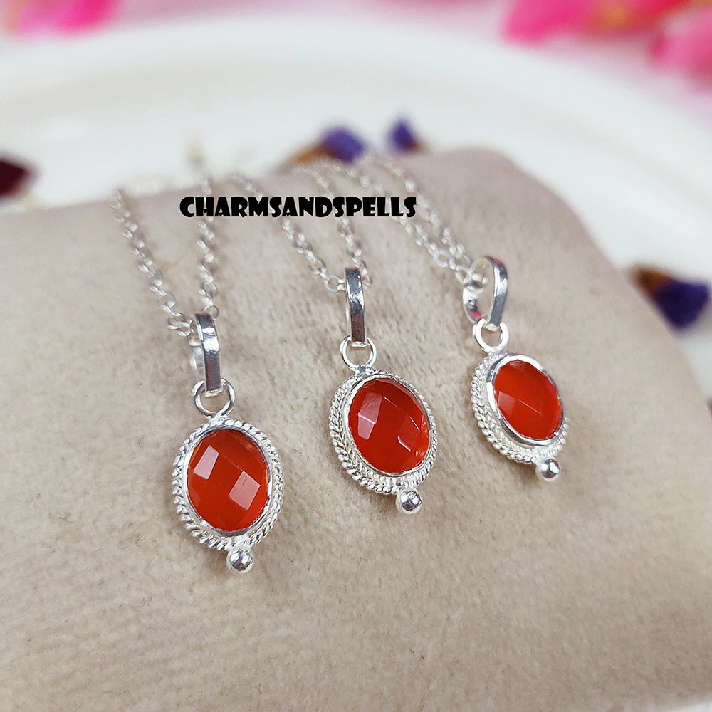 Carnelian Necklace, Dainty Carnelian Oval Necklace, 925 Sterling Silver Necklace, Carnelian Crystal Jewelry, Woman Necklace, Christmas Gift