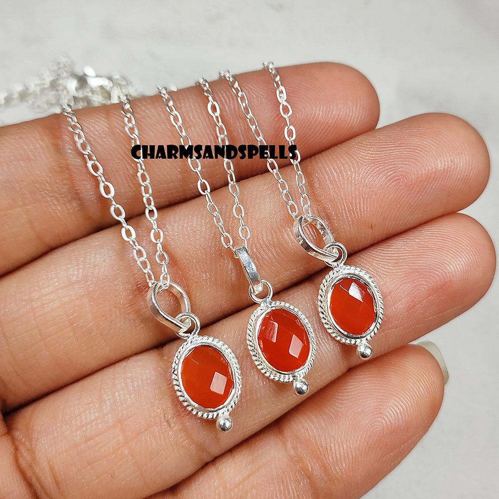 Carnelian Necklace, Dainty Carnelian Oval Necklace, 925 Sterling Silver Necklace, Carnelian Crystal Jewelry, Woman Necklace, Christmas Gift