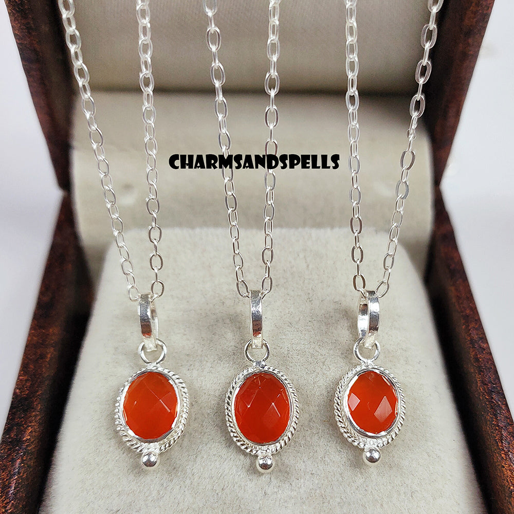 Carnelian Necklace, Dainty Carnelian Oval Necklace, 925 Sterling Silver Necklace, Carnelian Crystal Jewelry, Woman Necklace, Christmas Gift