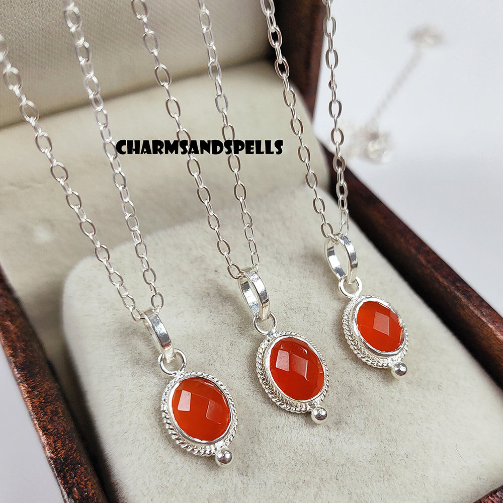 Carnelian Necklace, Dainty Carnelian Oval Necklace, 925 Sterling Silver Necklace, Carnelian Crystal Jewelry, Woman Necklace, Christmas Gift