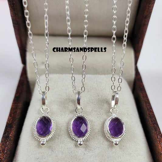 Natural Amethyst Necklace, 925 Sterling Silver Necklace, Purple Amethyst Silver Pendant, Tiny Pendant Necklace, Boho Necklace, Gift For Her