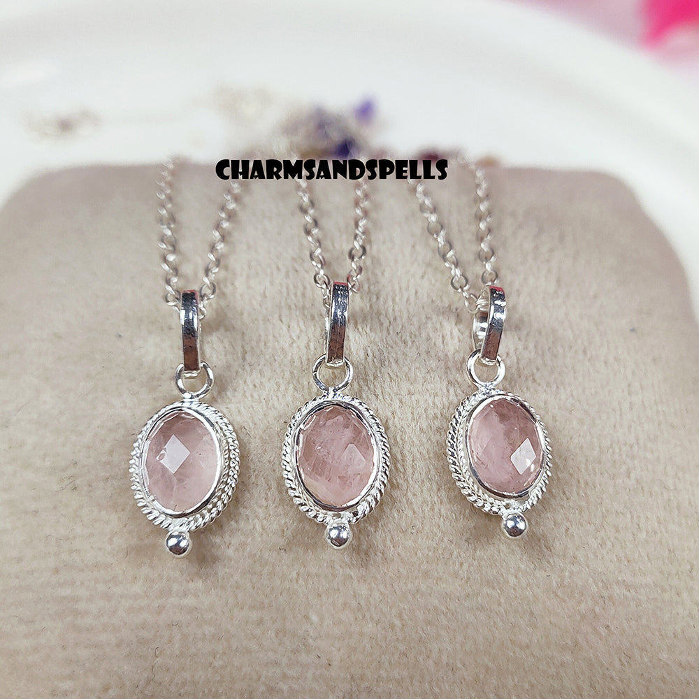 Rose Quartz Necklace, Natural Rose Quartz Pendant, 925 Sterling Silver Jewelry, Dainty Gemstone Necklace, Crystal Necklace, Christmas Gift