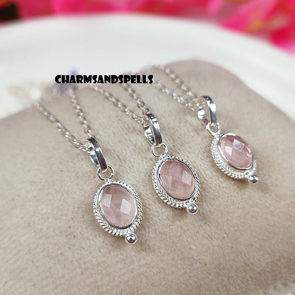 Rose Quartz Necklace, Natural Rose Quartz Pendant, 925 Sterling Silver Jewelry, Dainty Gemstone Necklace, Crystal Necklace, Christmas Gift