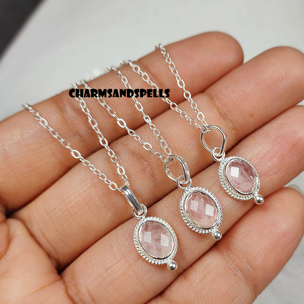 Rose Quartz Necklace, Natural Rose Quartz Pendant, 925 Sterling Silver Jewelry, Dainty Gemstone Necklace, Crystal Necklace, Christmas Gift