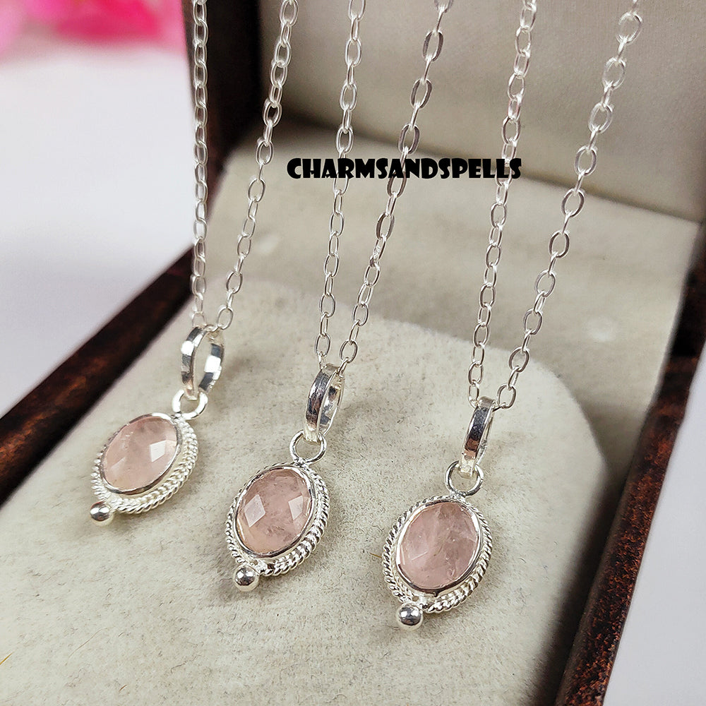 Rose Quartz Necklace, Natural Rose Quartz Pendant, 925 Sterling Silver Jewelry, Dainty Gemstone Necklace, Crystal Necklace, Christmas Gift