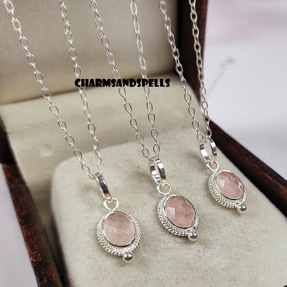 Rose Quartz Necklace, Natural Rose Quartz Pendant, 925 Sterling Silver Jewelry, Dainty Gemstone Necklace, Crystal Necklace, Christmas Gift