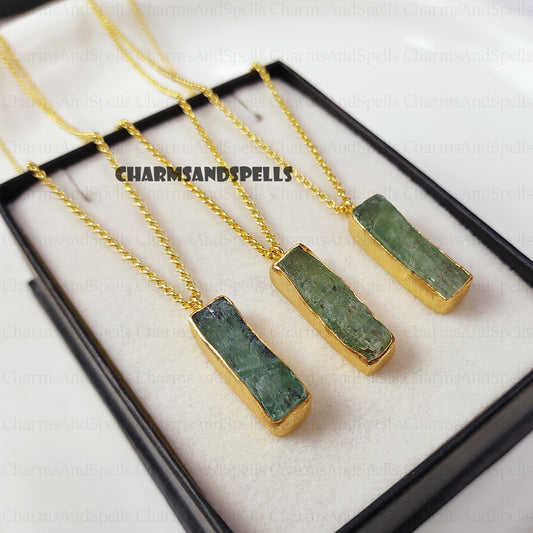 Rare Raw Green Kyanite Necklace, 18k Gold Plated Necklace, Emotional Balance Stone, Handmade, Layering Necklace, Valentine Day Gifts
