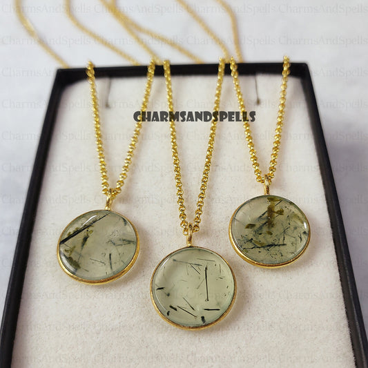 Genuine Prehnite Necklace, Handmade Gold Plated Jewelry, Green Gemstone