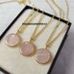 Natural Rose Quartz Necklace, Geometric Gemstone Jewelry, 14K Gold Plated