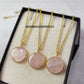 Natural Rose Quartz Necklace, Geometric Gemstone Jewelry, 14K Gold Plated