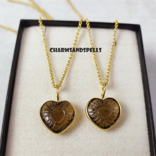 Forever Smoky Quartz Heart Necklace by Charms And Spells, Crystal Love Necklace for Girlfriend, Perfect Valentin's Day Gift for Wife