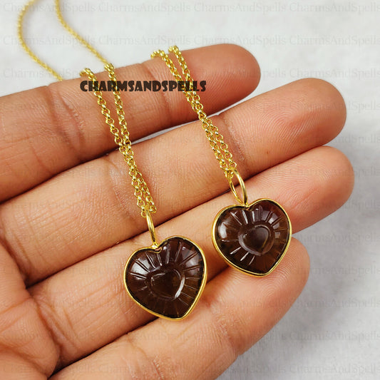 Forever Smoky Quartz Heart Necklace by Charms And Spells, Crystal Love Necklace for Girlfriend, Perfect Valentin's Day Gift for Wife