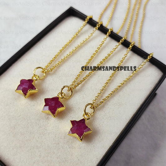 Dainty Ruby Star Shape Necklace, Tiny Ruby Necklace, Handmade Jewelry, Perfect Valentines Gift for Her, Celestial Jewelry, Best Friend Gift