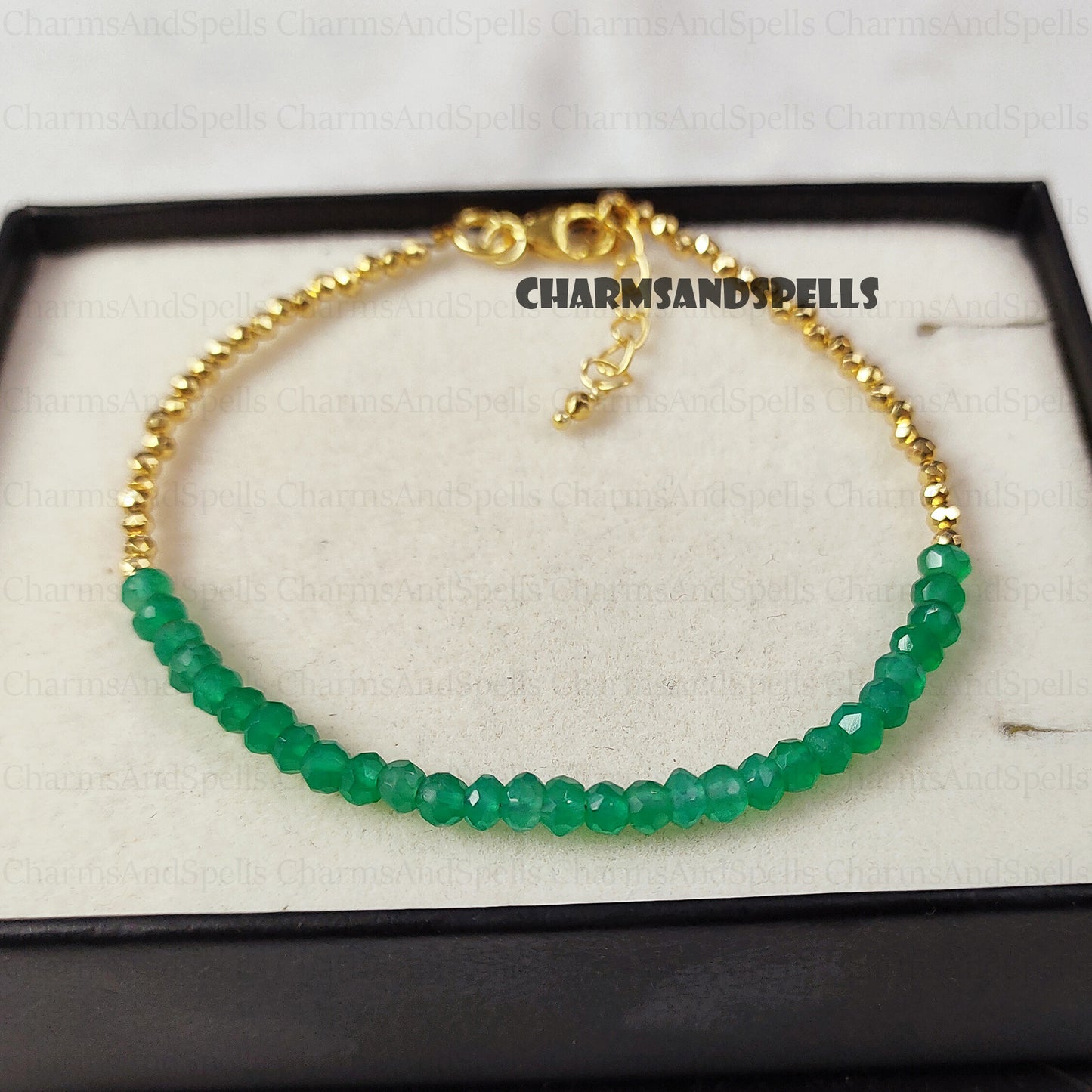 Minimalist Green Onyx Bracelet - Natural Stone Dainty Bracelet- Healing Crystal Yoga Bracelet - Spiritual Protection May Birthstone Gift