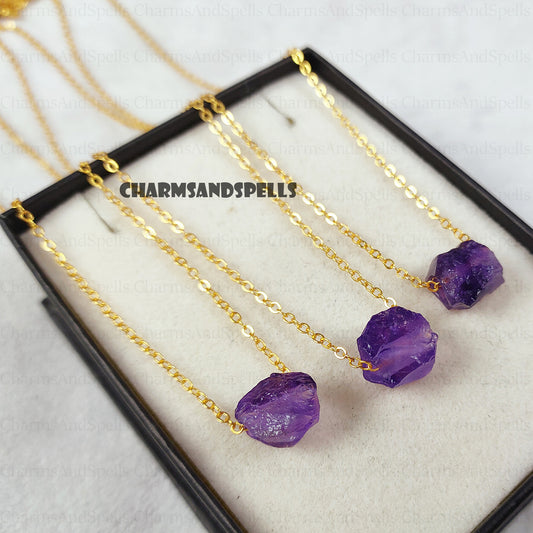 Natural Amethyst Necklace, Birthstone Rough Stone Layering Necklace, February Birthstone, Amethyst jewelry, Raw gemstone necklace, Gifts
