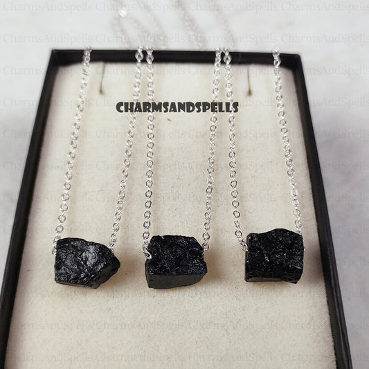 Raw Black Tourmaline Necklace, Protection Necklace, Black Stone Necklace, Black Crystal Necklace, Black Gemstone,Valentine Day Gifts